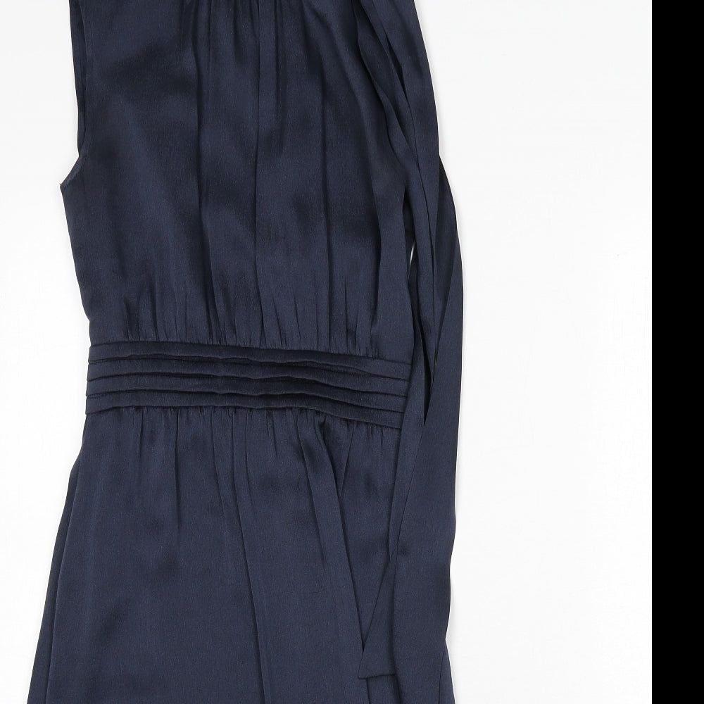 Just Miss Womens Blue Polyester A-Line Size 10 Mock Neck Button - Tie Detail