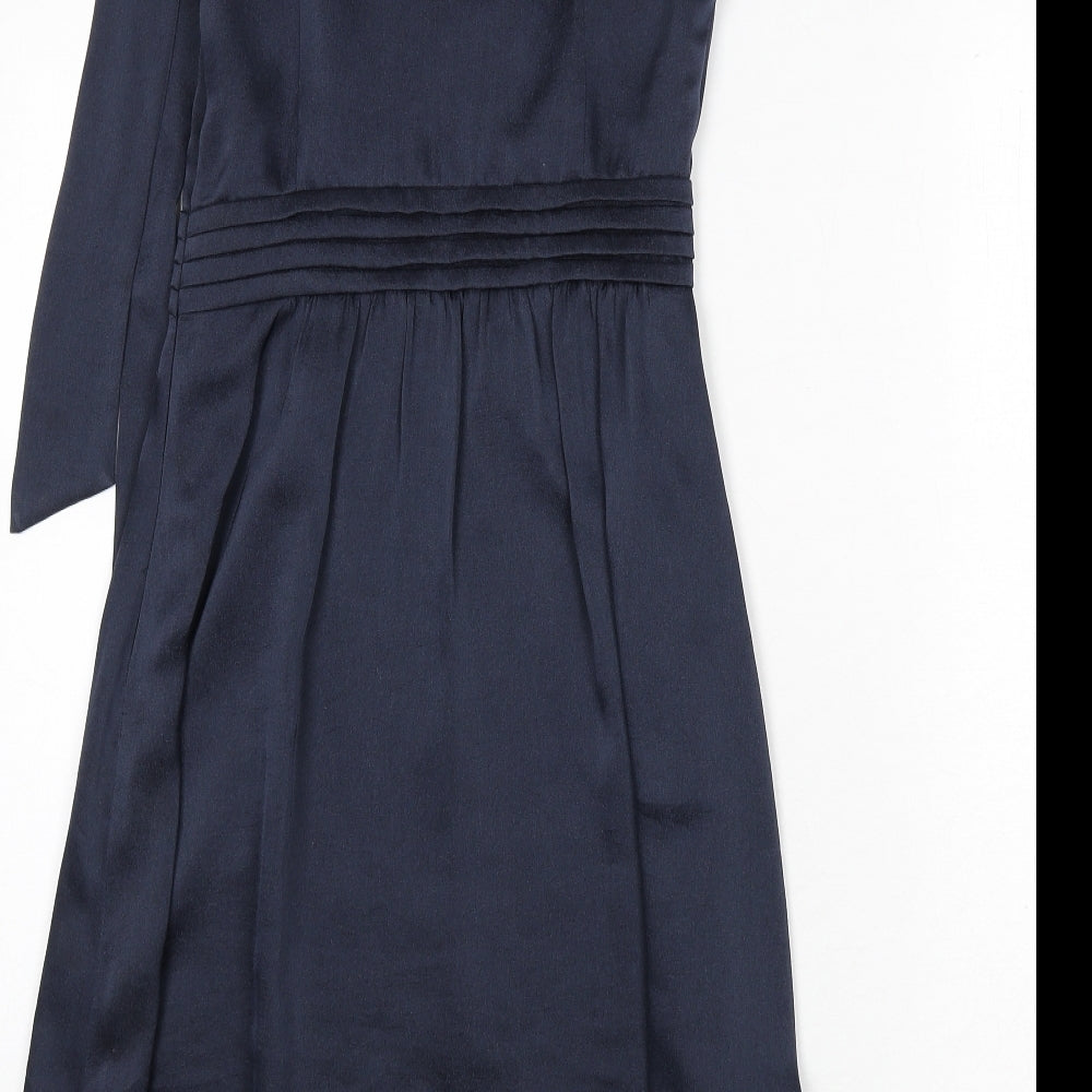 Just Miss Womens Blue Polyester A-Line Size 10 Mock Neck Button - Tie Detail