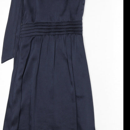 Just Miss Womens Blue Polyester A-Line Size 10 Mock Neck Button - Tie Detail