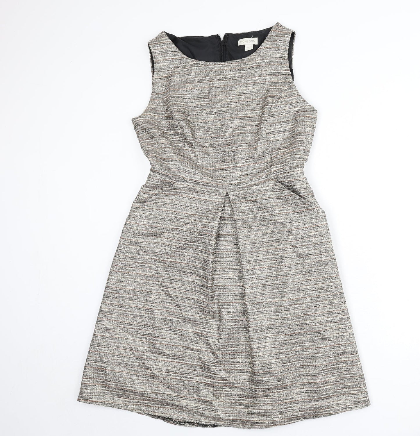 Monsoon Womens Multicoloured Striped Acrylic A-Line Size 12 Boat Neck Zip