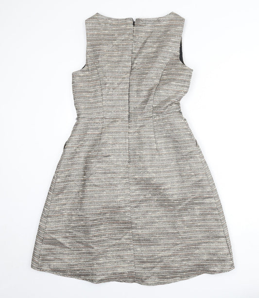 Monsoon Womens Multicoloured Striped Acrylic A-Line Size 12 Boat Neck Zip