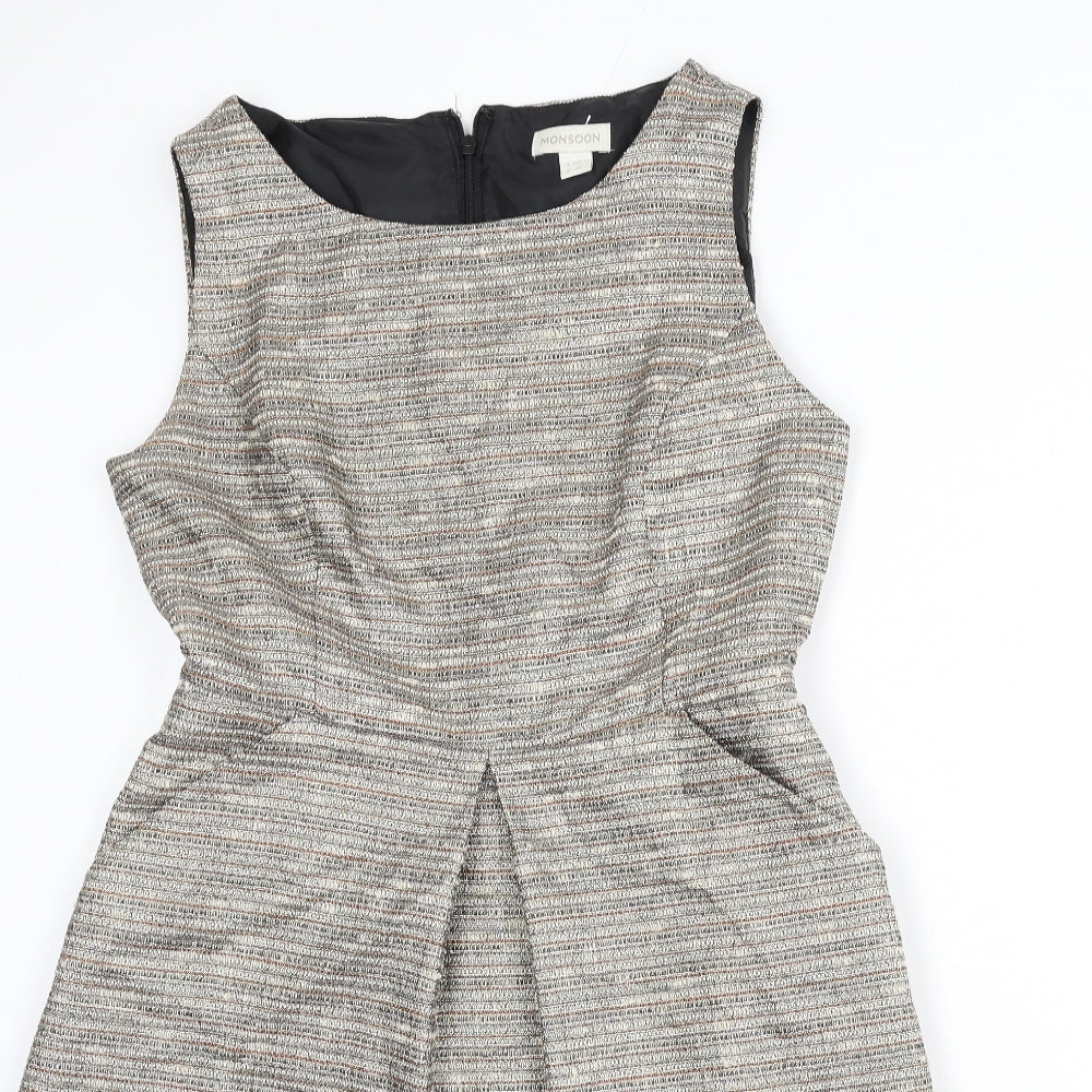 Monsoon Womens Multicoloured Striped Acrylic A-Line Size 12 Boat Neck Zip