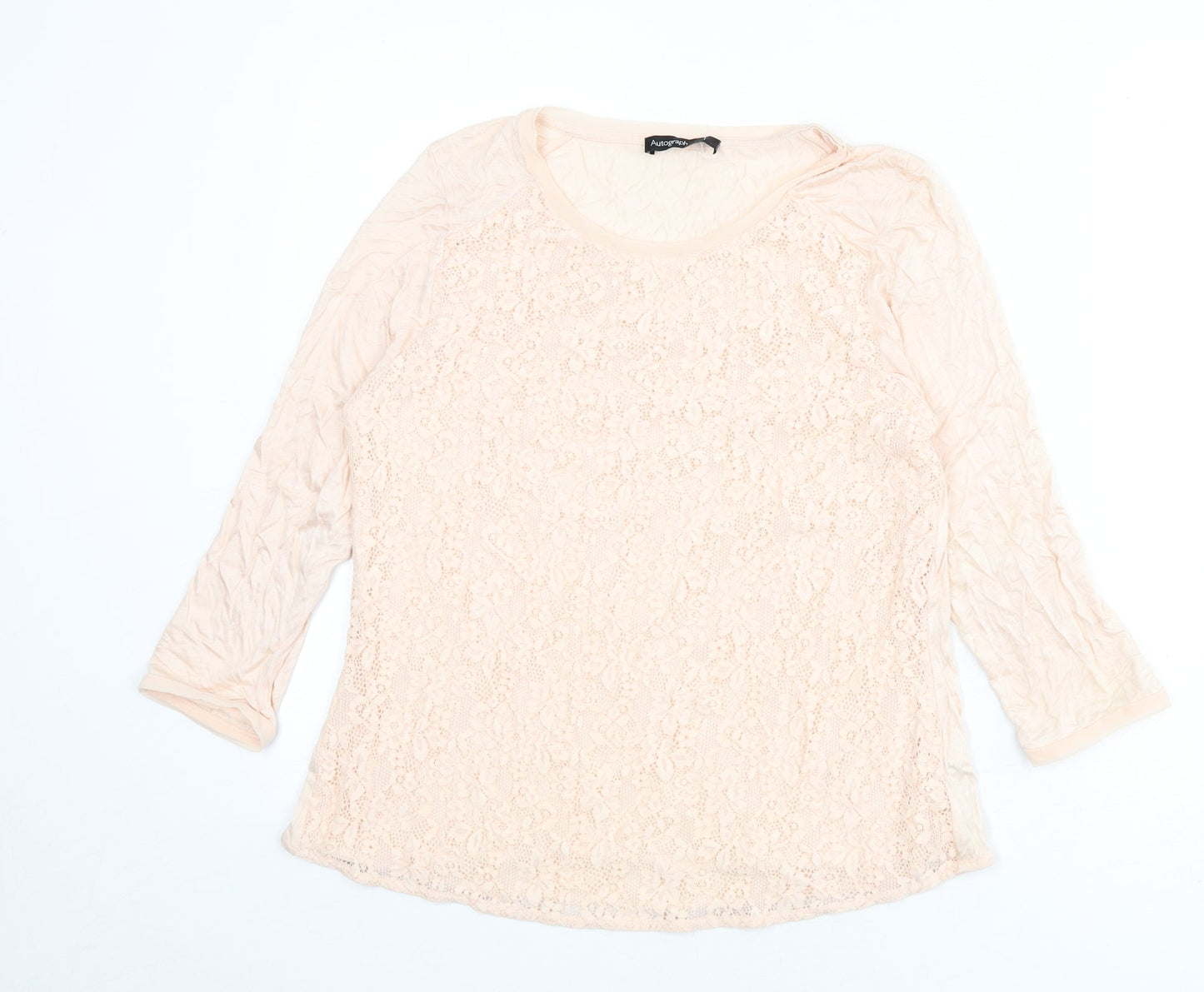 Autograph Womens Pink Floral Viscose Basic T-Shirt Size 14 Round Neck - Lace Overlay