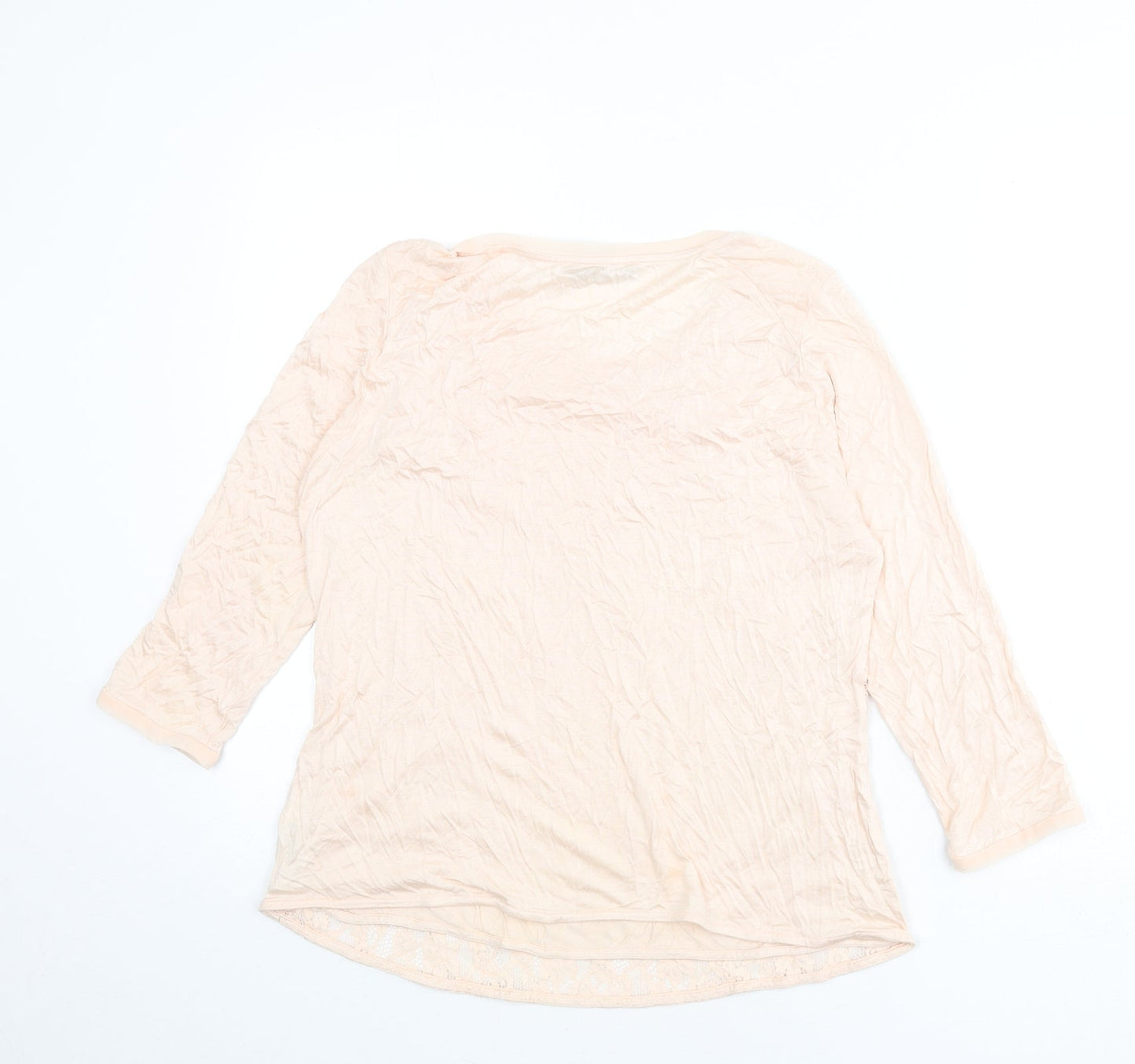 Autograph Womens Pink Floral Viscose Basic T-Shirt Size 14 Round Neck - Lace Overlay