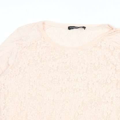 Autograph Womens Pink Floral Viscose Basic T-Shirt Size 14 Round Neck - Lace Overlay