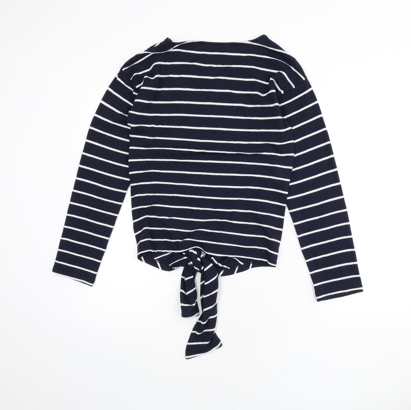 Red Herring Womens Blue Striped Polyester Basic T-Shirt Size 8 Round Neck - Tie Front