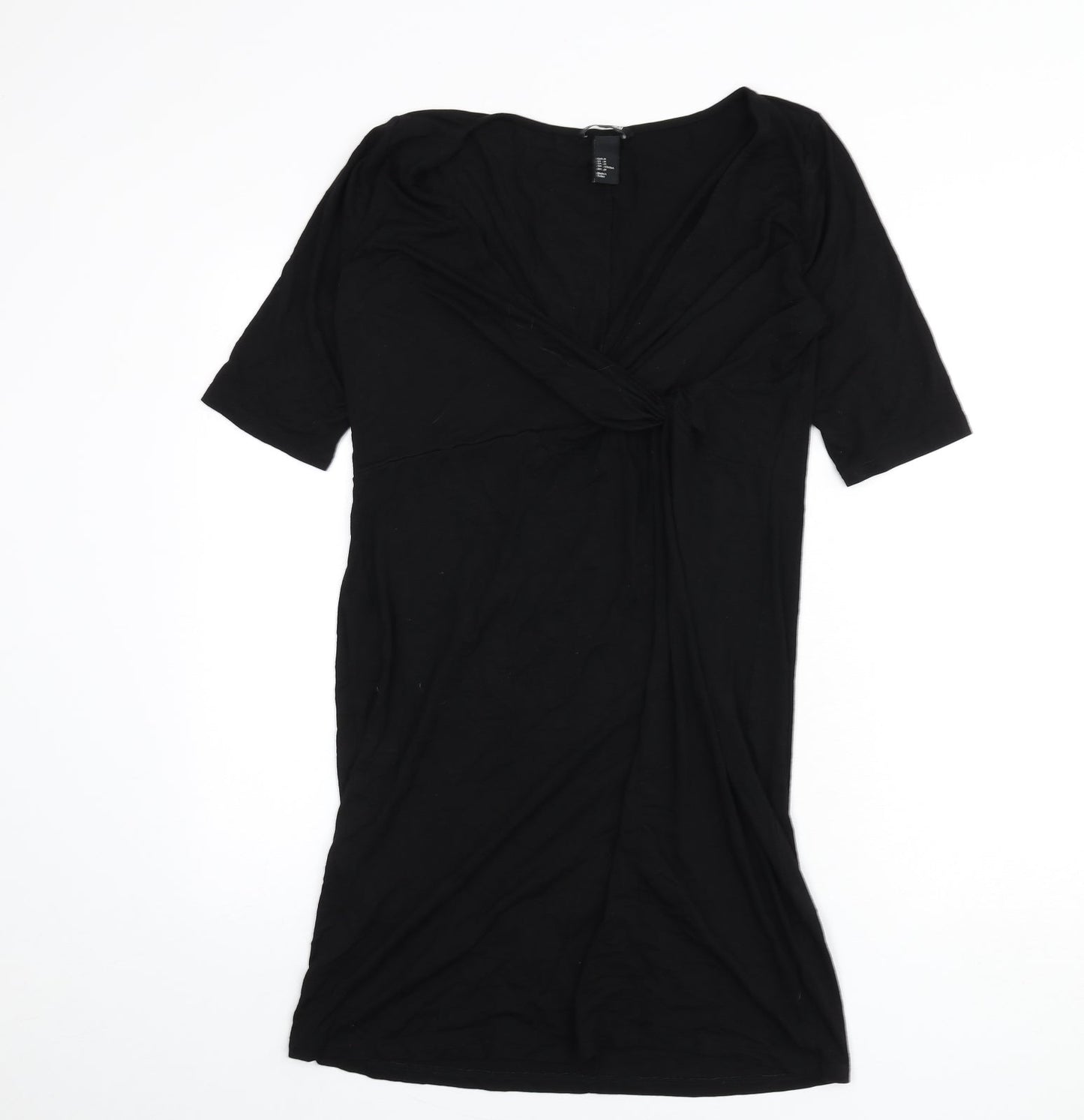 H&M Womens Black Viscose Sheath Size M V-Neck Pullover - Knot Front