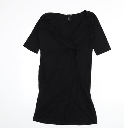 H&M Womens Black Viscose Sheath Size M V-Neck Pullover - Knot Front