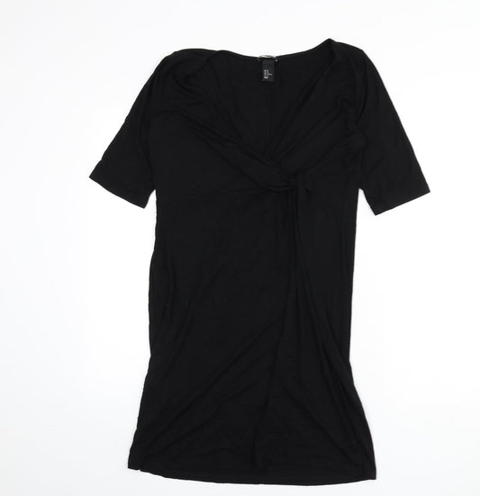 H&M Womens Black Viscose Sheath Size M V-Neck Pullover - Knot Front