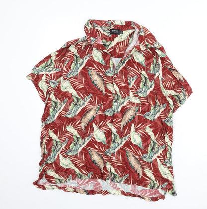 Burton Mens Multicoloured Geometric Viscose Button-Up Size L Collared Button - Leaf Print