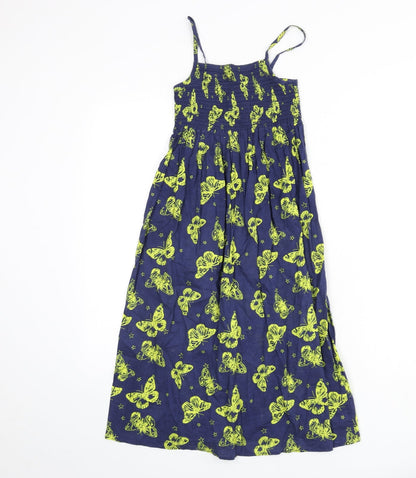 Indigo Girls Blue Geometric 100% Cotton A-Line Size 7 Years Square Neck Pullover - Butterfly Print