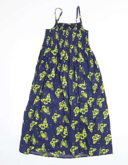 Indigo Girls Blue Geometric 100% Cotton A-Line Size 7 Years Square Neck Pullover - Butterfly Print