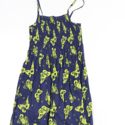 Indigo Girls Blue Geometric 100% Cotton A-Line Size 7 Years Square Neck Pullover - Butterfly Print