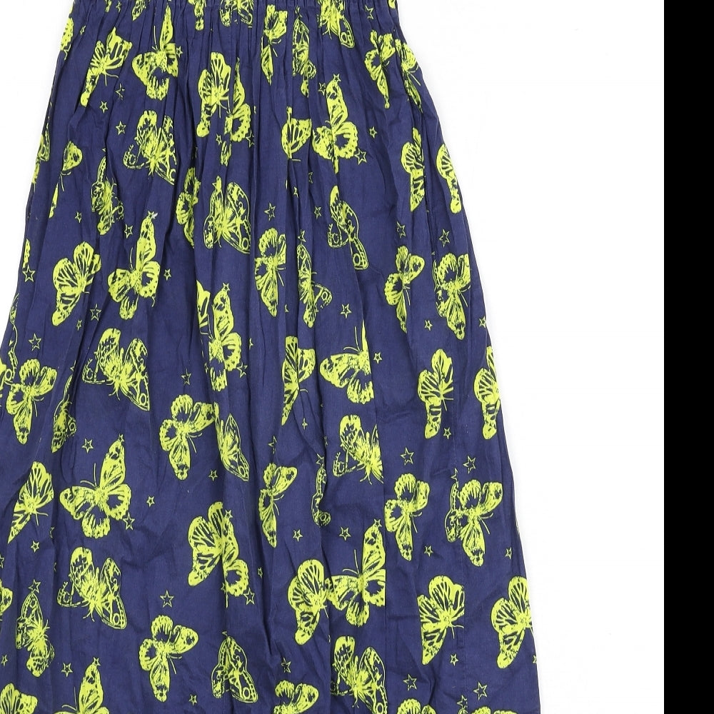 Indigo Girls Blue Geometric 100% Cotton A-Line Size 7 Years Square Neck Pullover - Butterfly Print