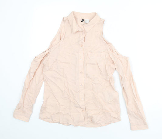 Divided by H&M Womens Pink Viscose Basic Button-Up Size 6 Collared - Shoulder Cut Outs