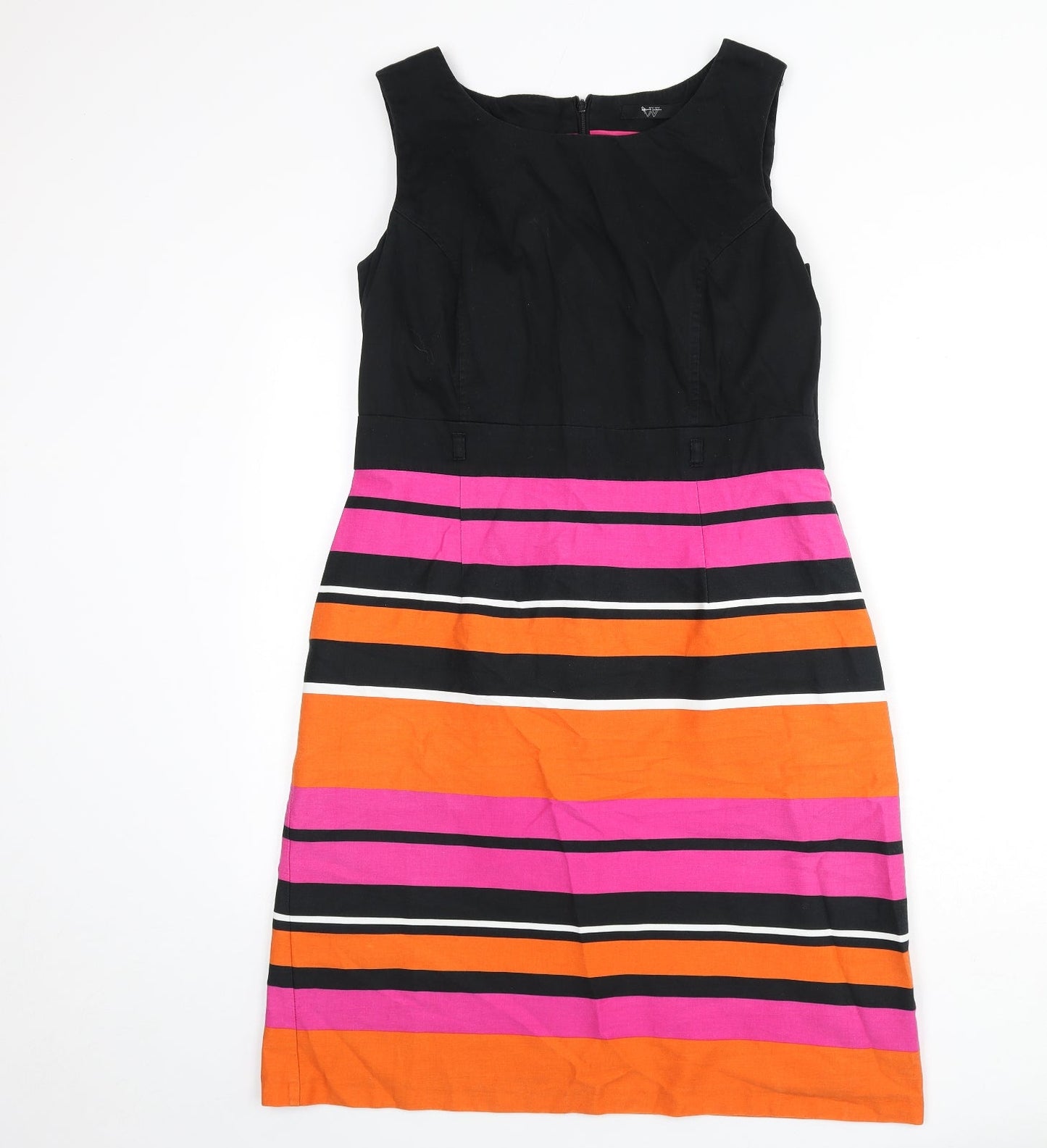 BHS Womens Multicoloured Striped Cotton A-Line Size 16 Round Neck Zip