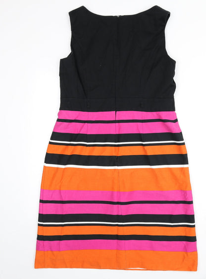 BHS Womens Multicoloured Striped Cotton A-Line Size 16 Round Neck Zip