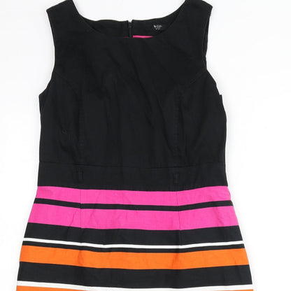 BHS Womens Multicoloured Striped Cotton A-Line Size 16 Round Neck Zip
