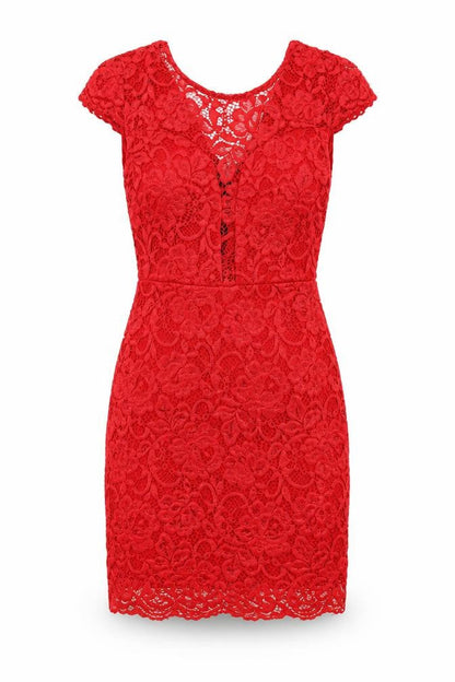 Cameo Rose Womens Red Floral Polyester Bodycon Size S Scoop Neck Zip - Lace Overlay