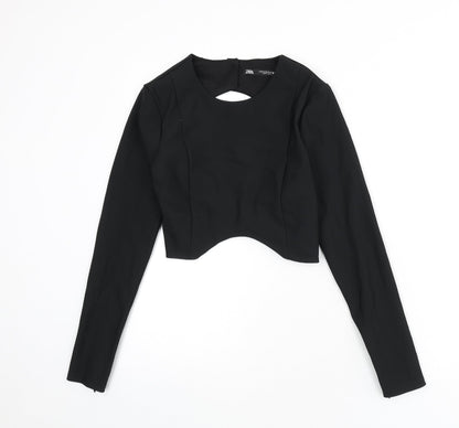 Womens UK Size M Zara Black Basic T-Shirt