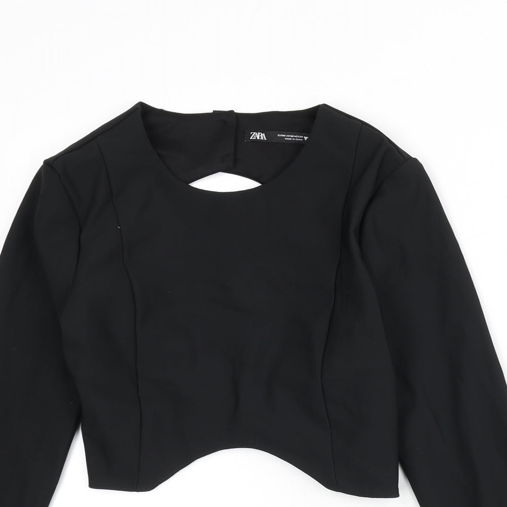 Womens UK Size M Zara Black Basic T-Shirt