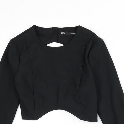 Womens UK Size M Zara Black Basic T-Shirt