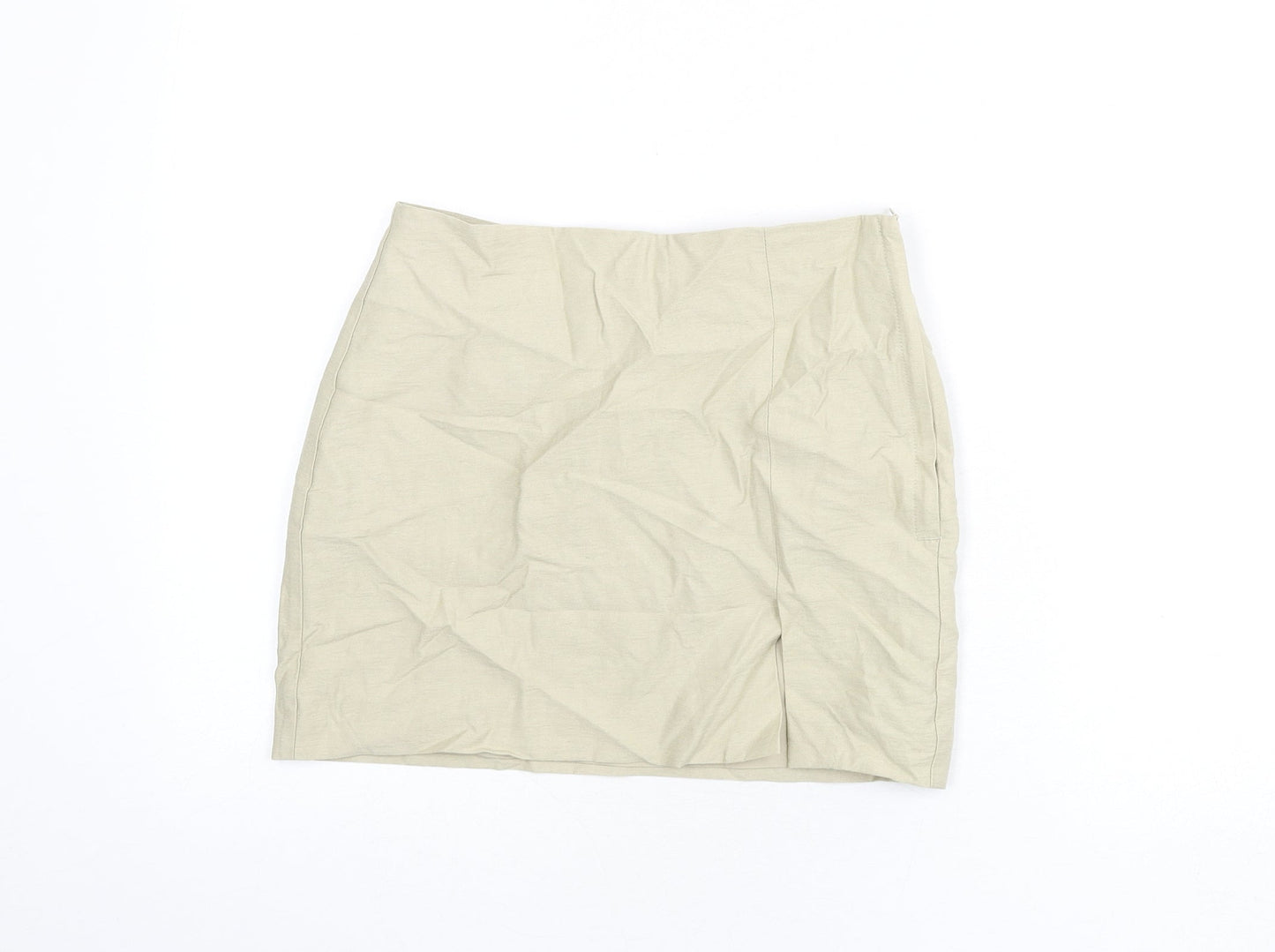 H&M Womens Beige Viscose Mini Skirt Size 6 Zip - Slit