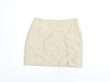 H&M Womens Beige Viscose Mini Skirt Size 6 Zip - Slit