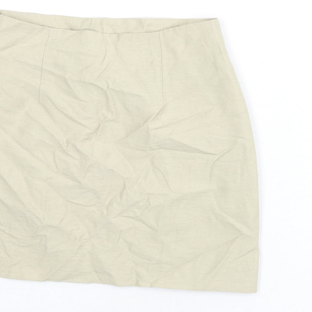 H&M Womens Beige Viscose Mini Skirt Size 6 Zip - Slit