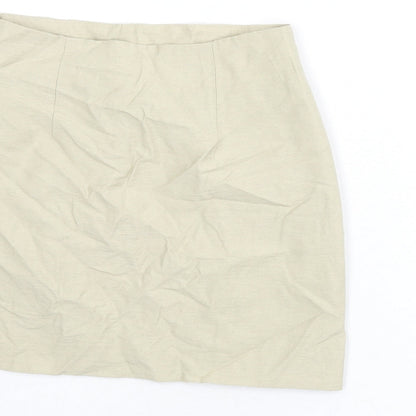 H&M Womens Beige Viscose Mini Skirt Size 6 Zip - Slit
