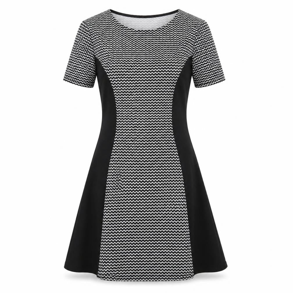Divided by H&M Womens Black Geometric Polyester A-Line Size 6 Round Neck Pullover - Zig Zag Pattern
