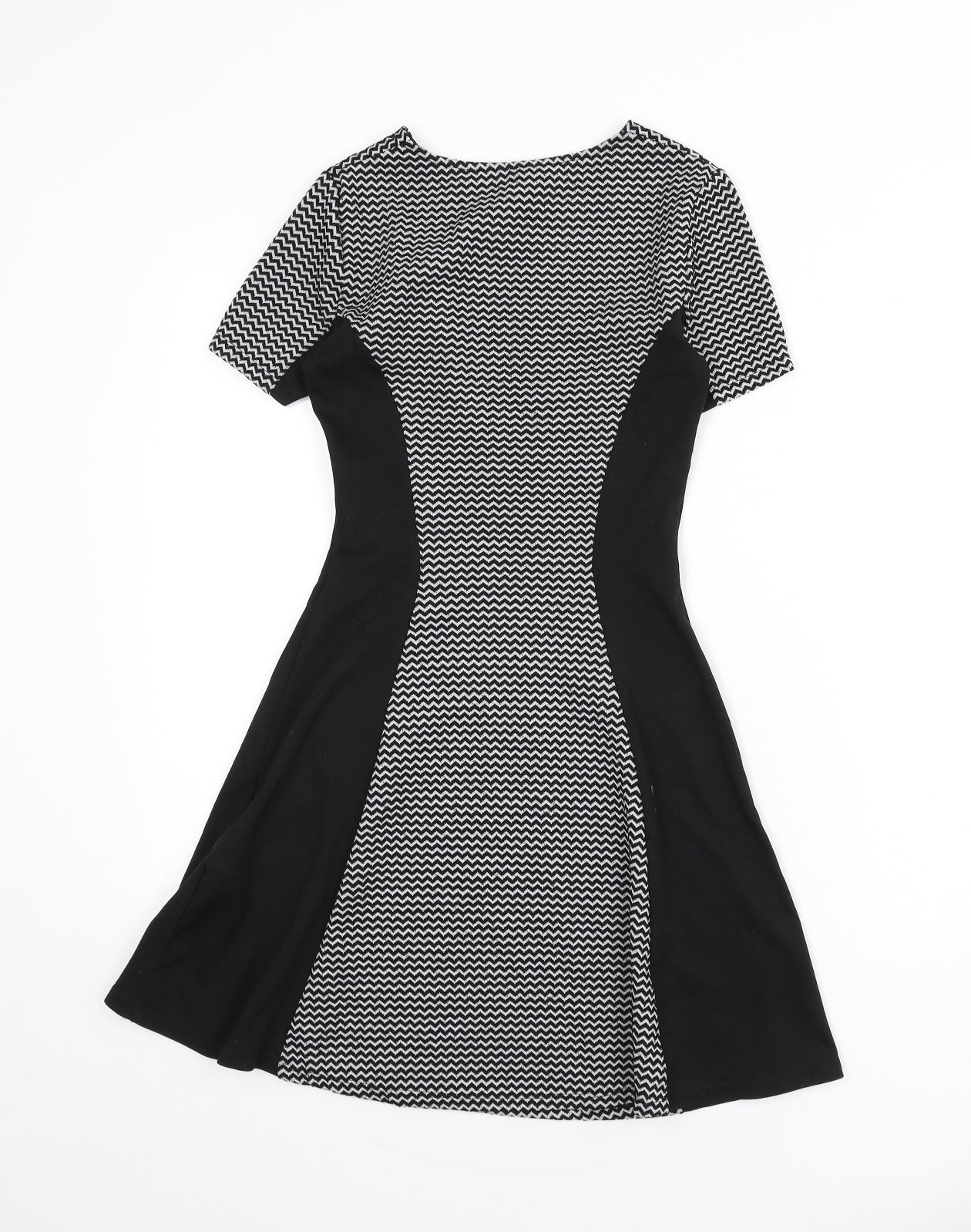 Divided by H&M Womens Black Geometric Polyester A-Line Size 6 Round Neck Pullover - Zig Zag Pattern