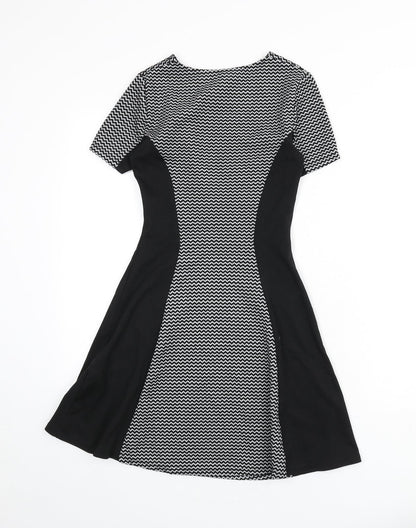 Divided by H&M Womens Black Geometric Polyester A-Line Size 6 Round Neck Pullover - Zig Zag Pattern