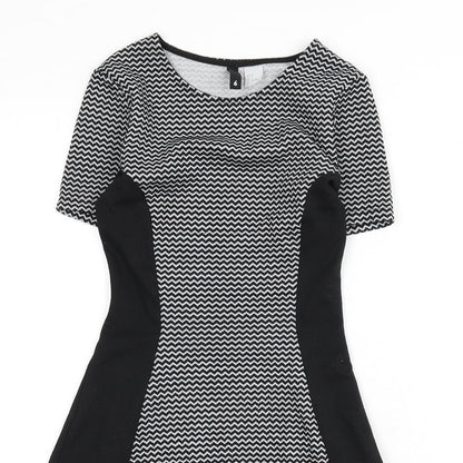 Divided by H&M Womens Black Geometric Polyester A-Line Size 6 Round Neck Pullover - Zig Zag Pattern