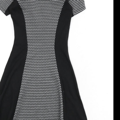 Divided by H&M Womens Black Geometric Polyester A-Line Size 6 Round Neck Pullover - Zig Zag Pattern
