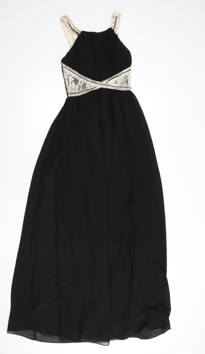 Little Mistress Womens Black Polyester Maxi Size 8 Scoop Neck Pullover - Sequins, Lace Detail