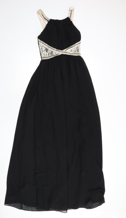 Little Mistress Womens Black Polyester Maxi Size 8 Scoop Neck Pullover - Sequins, Lace Detail