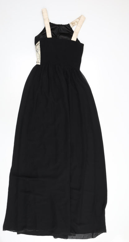 Little Mistress Womens Black Polyester Maxi Size 8 Scoop Neck Pullover - Sequins, Lace Detail