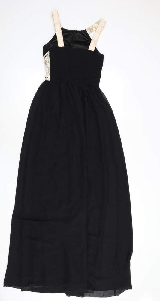 Little Mistress Womens Black Polyester Maxi Size 8 Scoop Neck Pullover - Sequins, Lace Detail