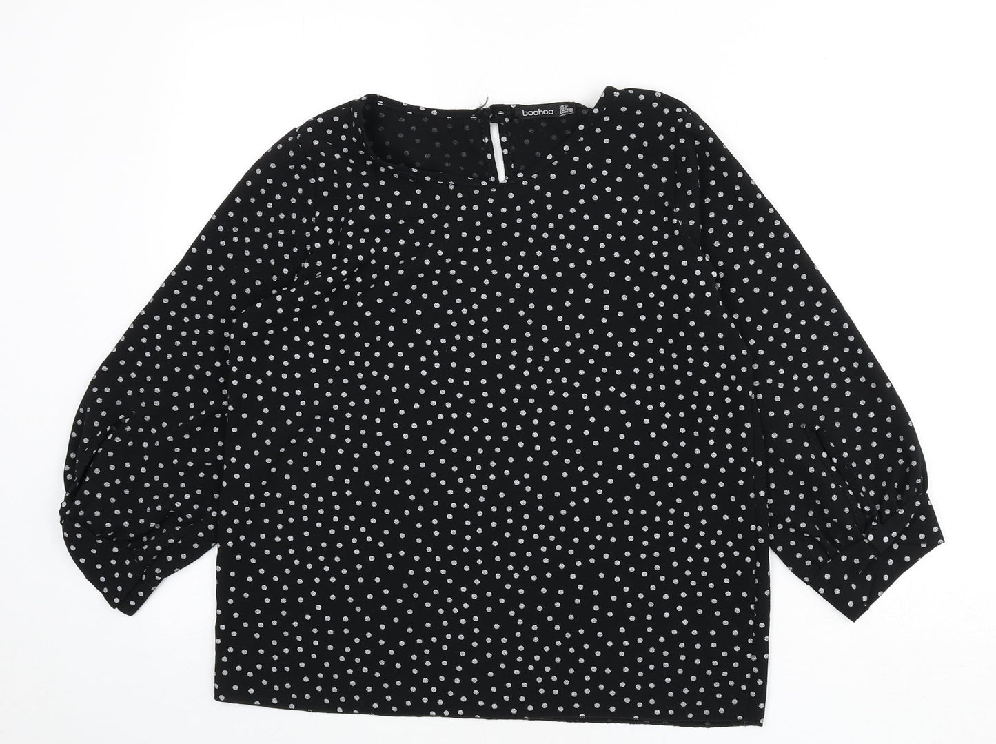 Boohoo Womens Black Polka Dot Polyester Basic Blouse Size 10 Round Neck