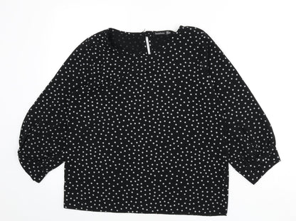 Boohoo Womens Black Polka Dot Polyester Basic Blouse Size 10 Round Neck
