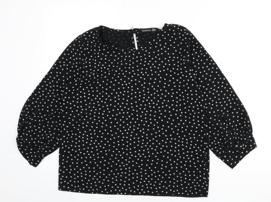 Boohoo Womens Black Polka Dot Polyester Basic Blouse Size 10 Round Neck