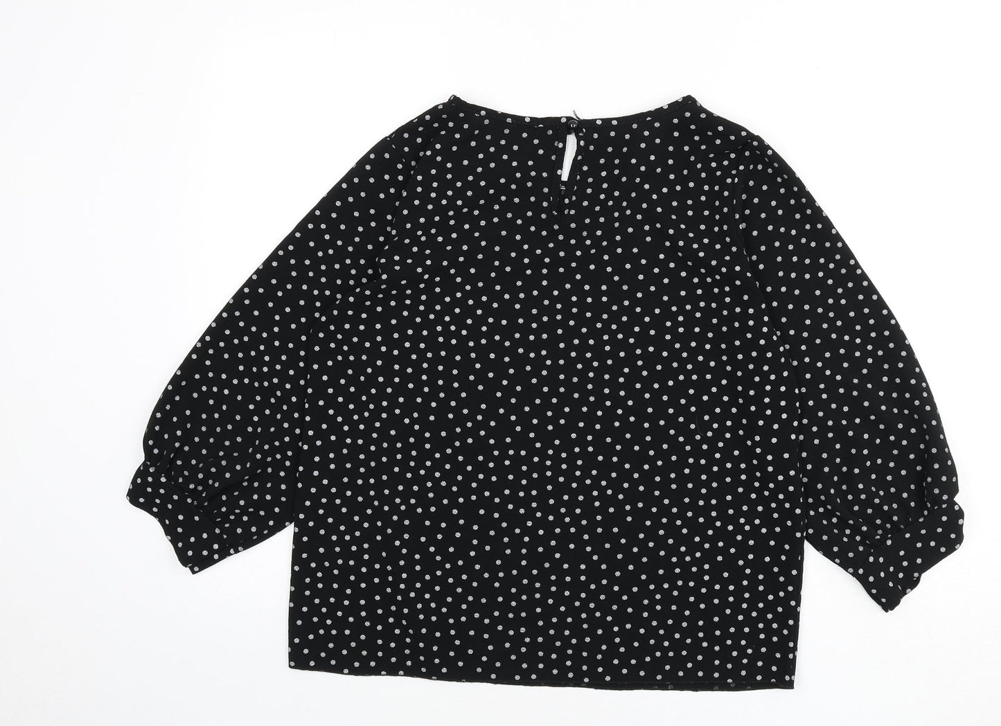 Boohoo Womens Black Polka Dot Polyester Basic Blouse Size 10 Round Neck