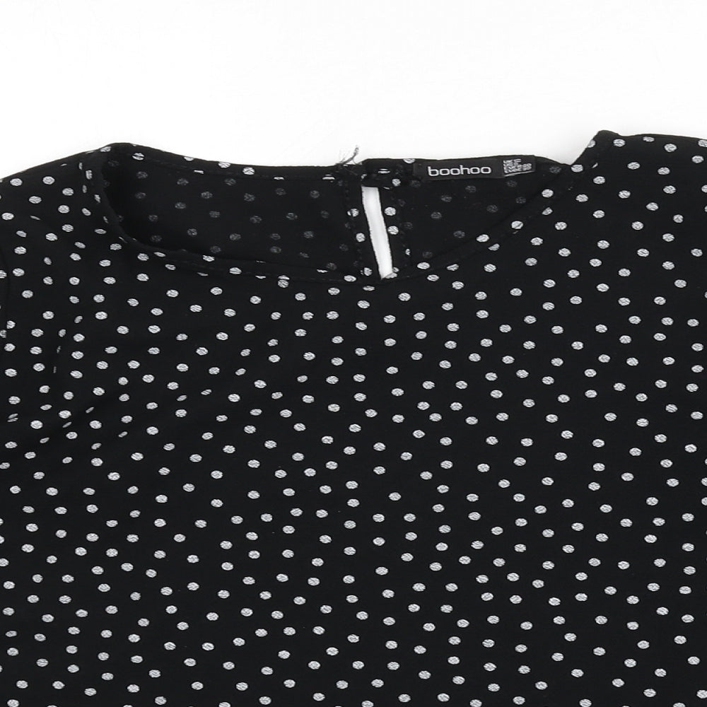 Boohoo Womens Black Polka Dot Polyester Basic Blouse Size 10 Round Neck