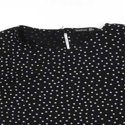Boohoo Womens Black Polka Dot Polyester Basic Blouse Size 10 Round Neck