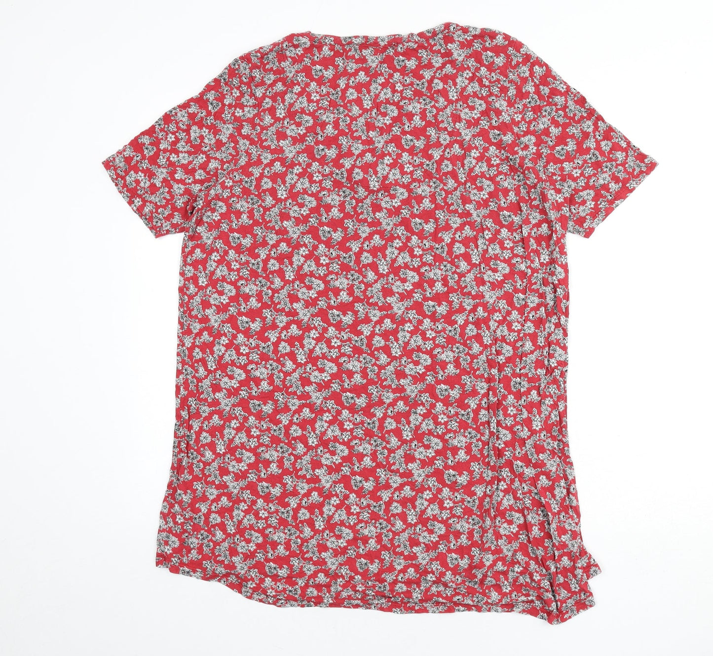 NEXT Womens Red Floral Viscose Sheath Size 18 V-Neck Pullover