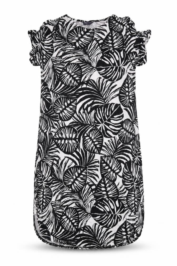 Marks and Spencer Womens Black Geometric Viscose Sheath Size 14 Round Neck Pullover - Leaf Print