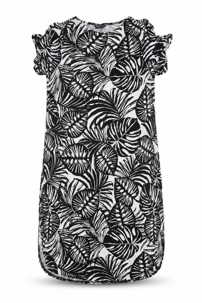 Marks and Spencer Womens Black Geometric Viscose Sheath Size 14 Round Neck Pullover - Leaf Print