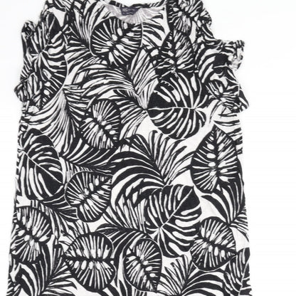 Marks and Spencer Womens Black Geometric Viscose Sheath Size 14 Round Neck Pullover - Leaf Print