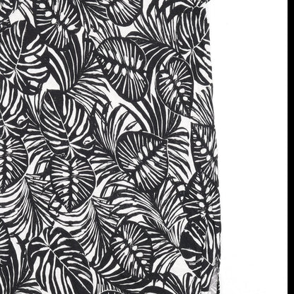 Marks and Spencer Womens Black Geometric Viscose Sheath Size 14 Round Neck Pullover - Leaf Print
